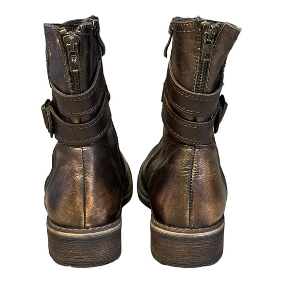 V-Italia Bronze Metallic Leather Moto Boots Women’s 7 EU 38 Mid Calf Buckle Zip - Picture 4 of 13